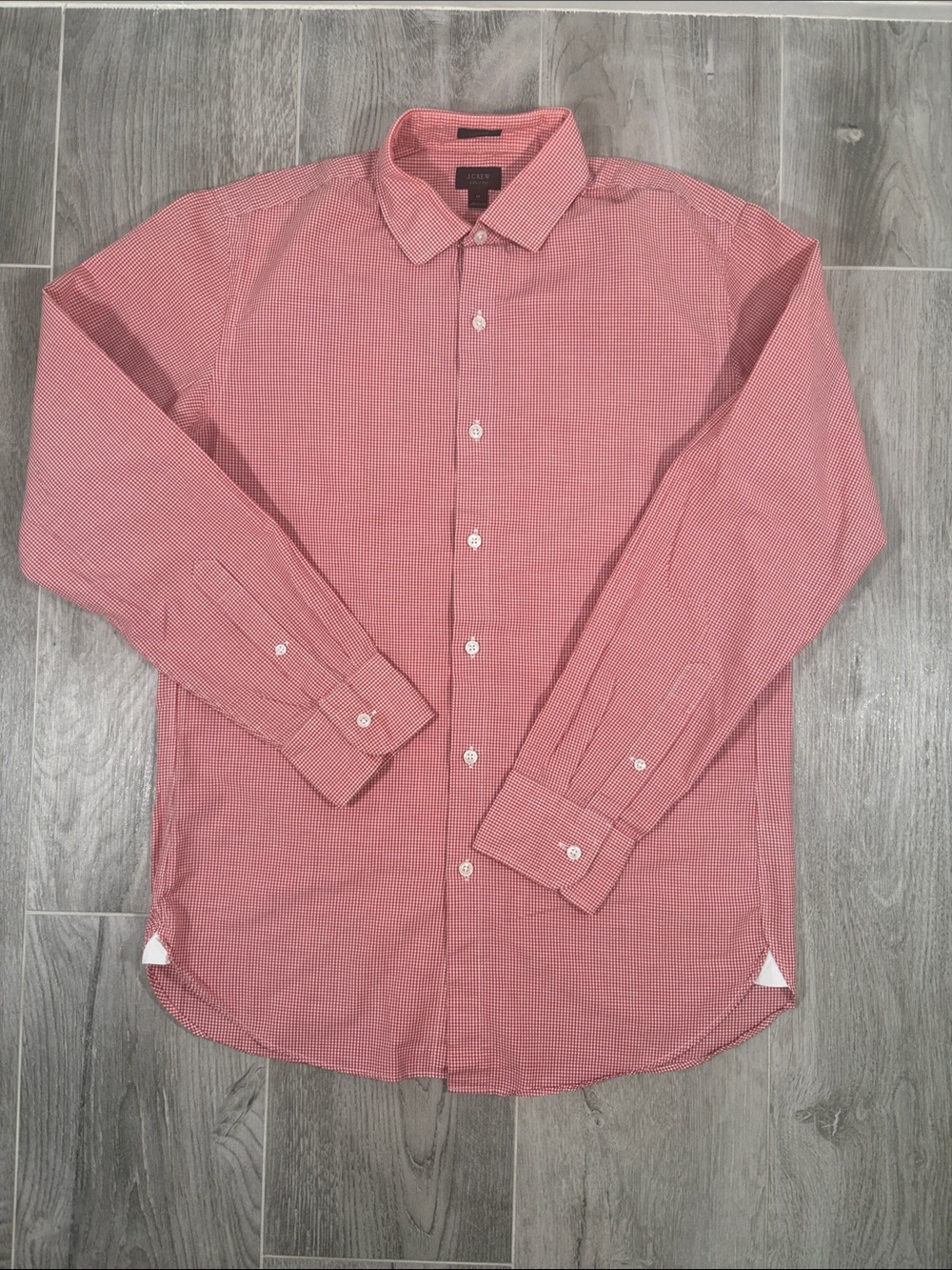 J.Crew Ludlow Slim Fit Dress Shirt Red Gingham Check 120s 2-Ply Cotton Mens M 16